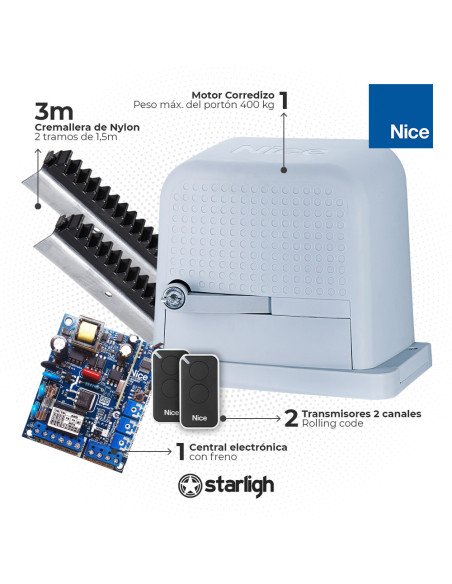 Kit Motor Corredizo 350Kg - Rápido | NICE
