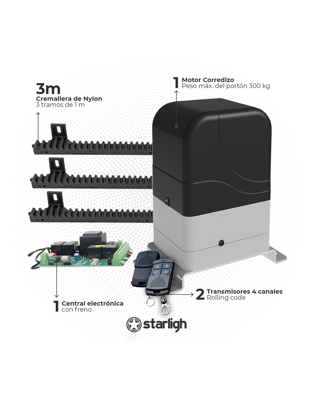 Motor para porton Corredizo de 300Kg Starligh