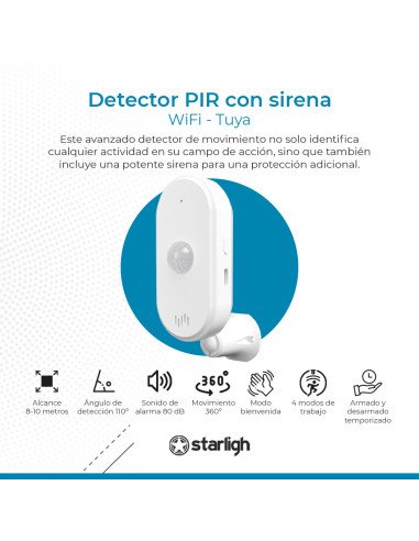 Detector PIR Tuya WIFI con Sirena