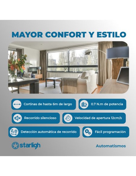 Kit Motor Starligh para cortinas de riel de hasta 4m.